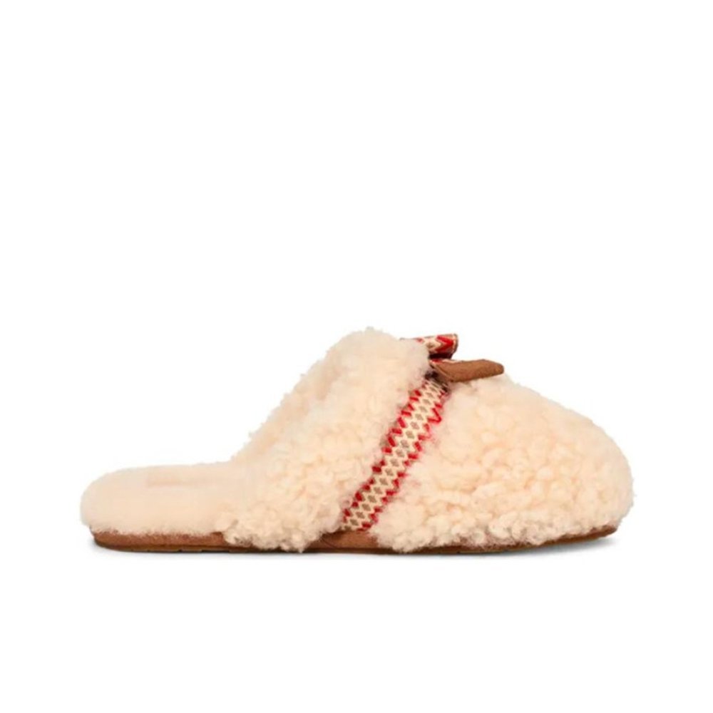 어그 UGG 맥시 컬리 시스터 리본 양털 슬라이드 내츄럴 W 1158266-NAT