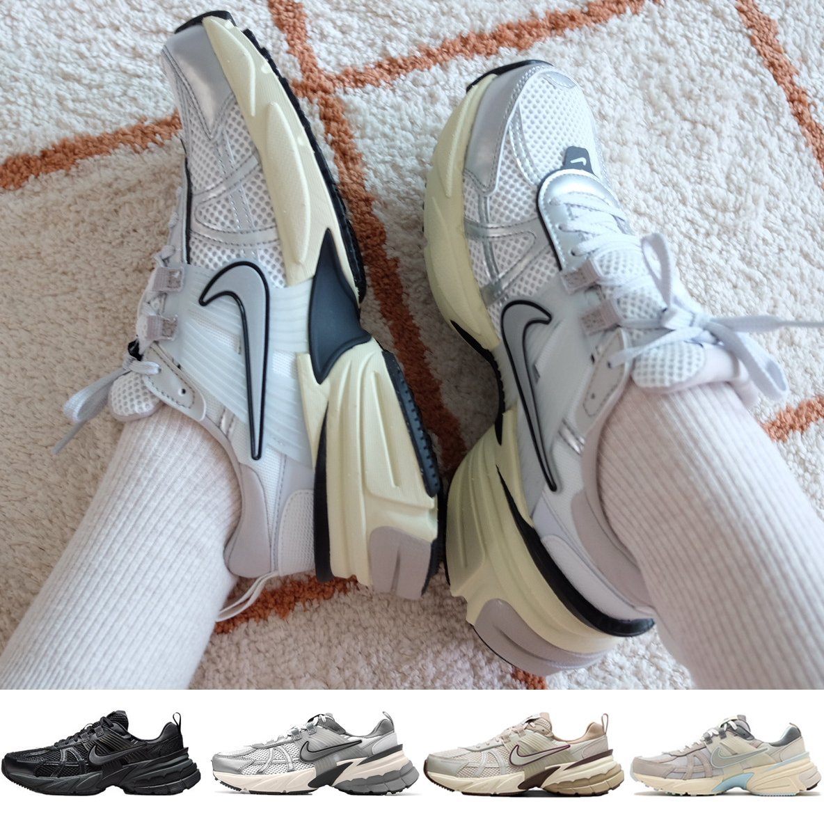 나이키 V2K 런 테크 서밋 화이트 메탈릭 실버 블랙 그린 레드