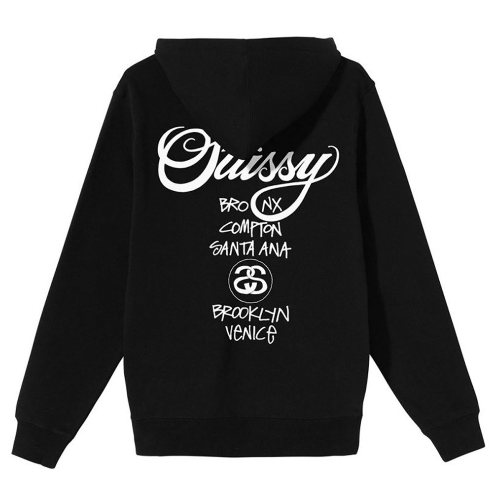 스투시 베이직 후드 월드투어   후디 집업 STUSSY World Tour ZIP Hood Tee